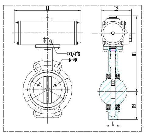 DN300 Pn16 Pneumatic Butterfly Valve Stainless Steel Ductile Iron Wafer Butterfly Valve 1