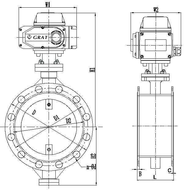 Dn700 Pn80 Wcb Explosion Proof Electric Actuator Metal Seat Butterfly Valve Actuator Type 1