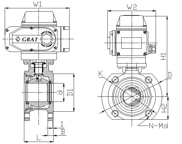 Wafer Type WCB High Temperature Electric Motorized Control Ball Valve 1