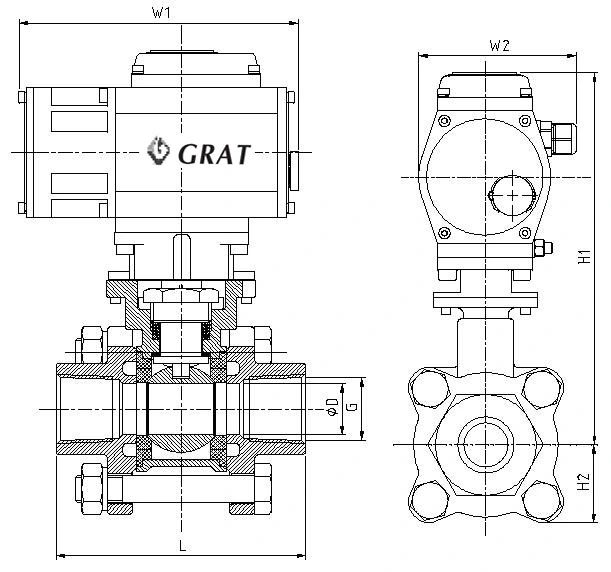 DC24V 3PC Thread Type Electric Actuator Control Ball Valve